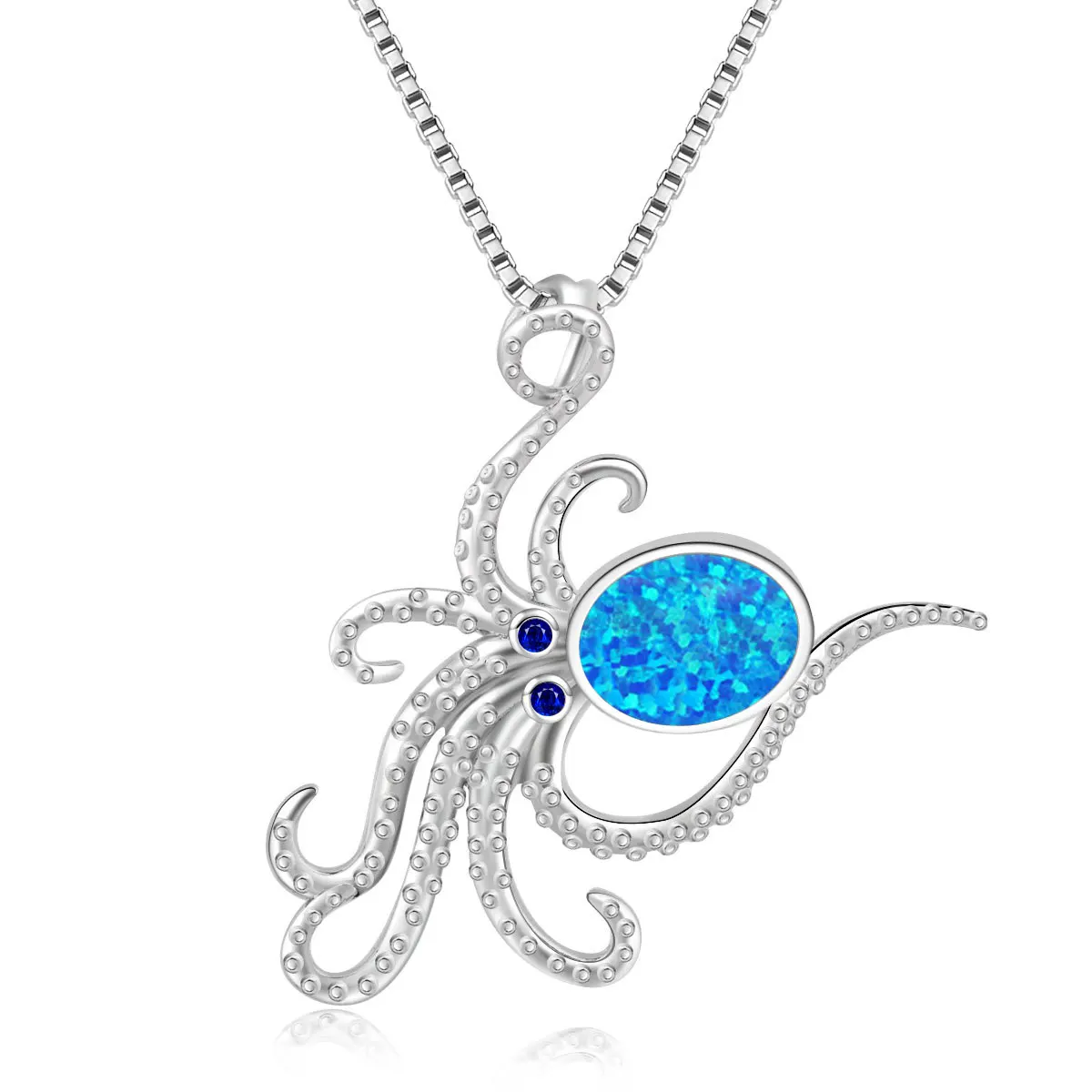 

Exquisite Silver Color Necklace Cute Octopus Animal Chain Pendant Necklace Blue Opal Stone For Women Wedding Birthday Jewelry