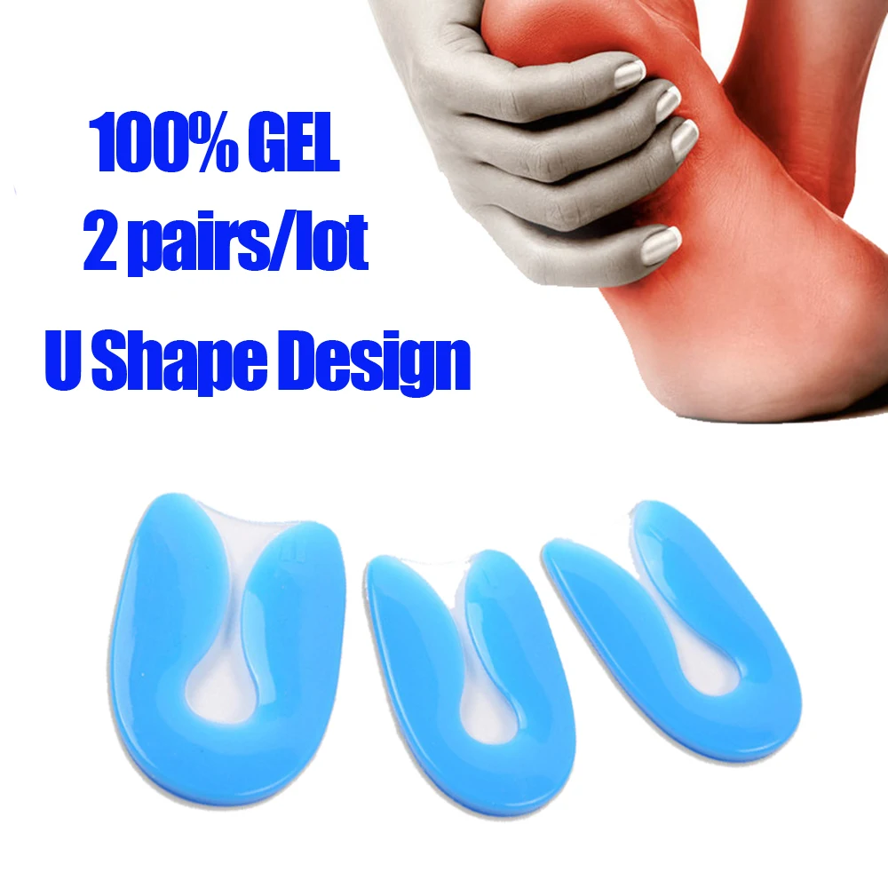 2 pair/lot  Gel U-Shape  Heel Cup Plantar Fasciitis Heel Protector Heel Spur Cushion Pad Shoe Inserts Insole for Men and Women