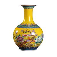 55cm Large Jingdezhen Peony Flower yellow Peacock ceramic vase decoration of imperial Chinese peony ornaments Floor vase