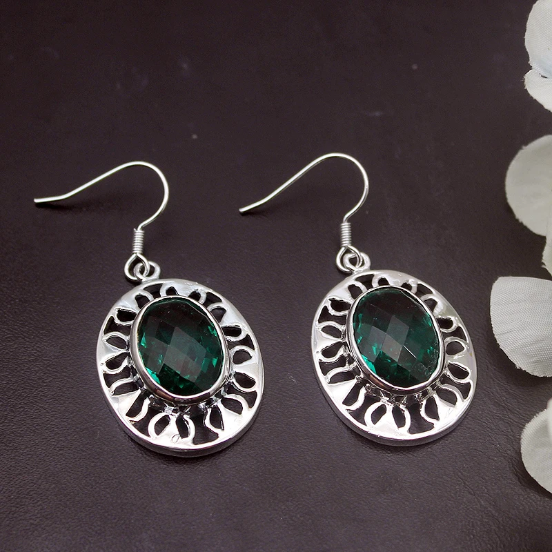 Hermosa нежные овальные серьги с посеребренным покрытием GreenTopaz для женщин модные