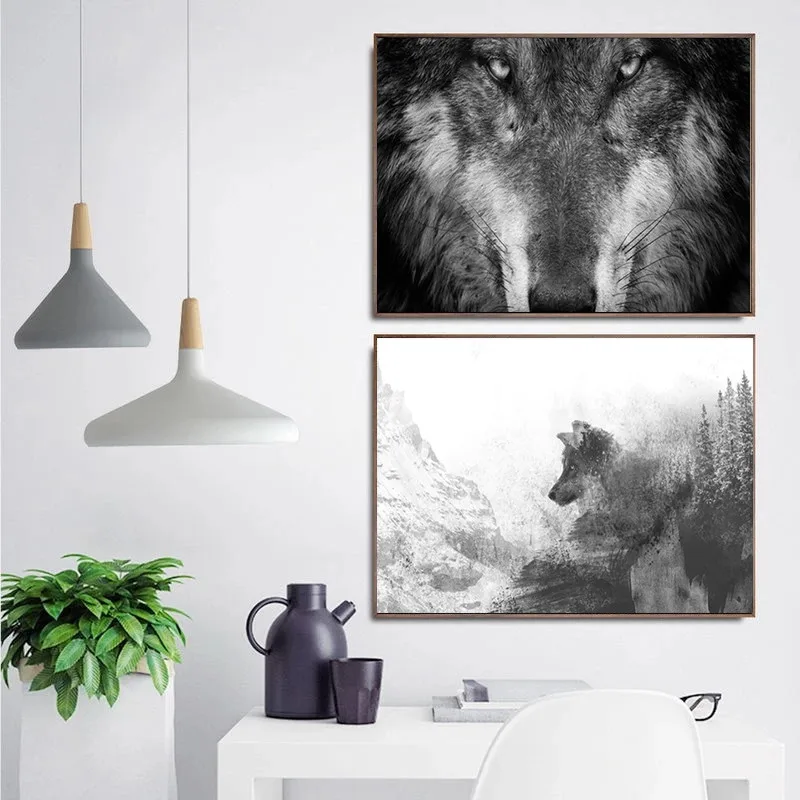 Животное волк влюбленный Холст Картина Гостиная Декоративные плакаты и принты