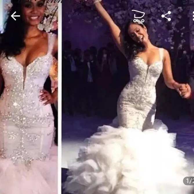

Wedding Dress Custom Made 2020 Gorgeous Long robe de mariee Tiered Crystals Bead Bridal Dresses Mermaid Ruffled