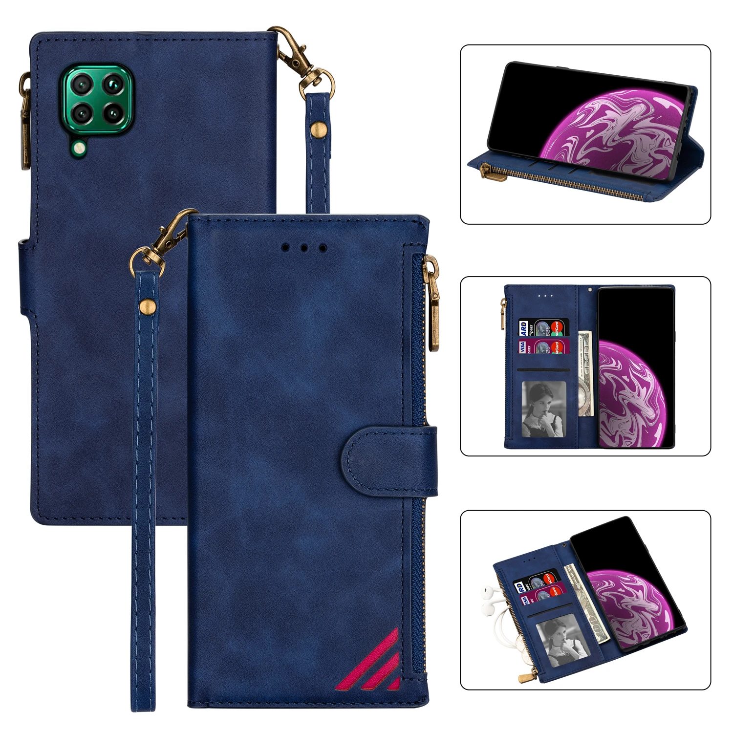 

P Smart Plus 2020 Flip Phone Case for Huawei P30 P40 Lite Mate 20 30 Pro Honor 30S Coque Zipper Card Slot Folded Bracket Cover