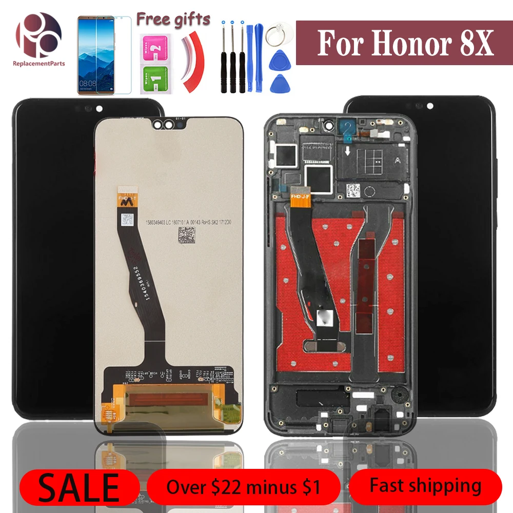 5 шт. 6," дюймовый ЖК-дисплей для huawei Honor 8X кодирующий преобразователь сенсорного экрана в сборе JSN-AL00-L22