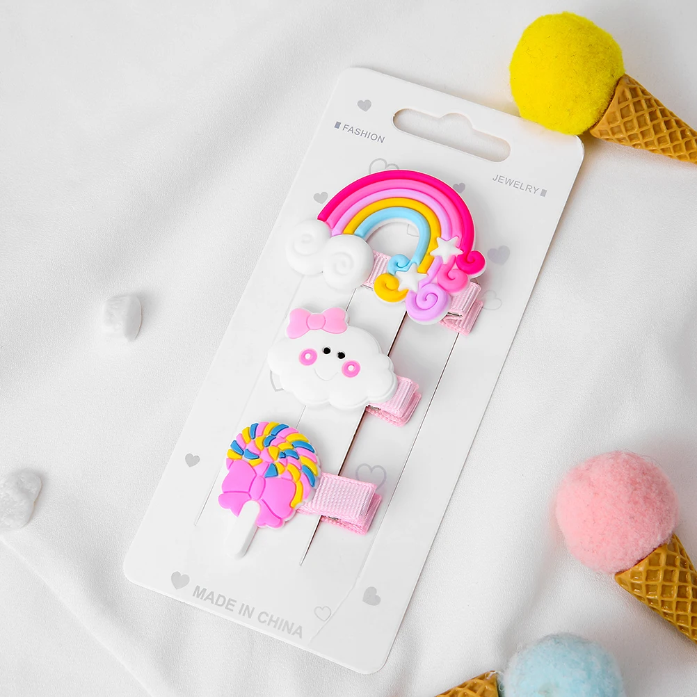 Супер ткань 3 шт./компл. силиконовый чехол с мультяшным радужным облако Заколки