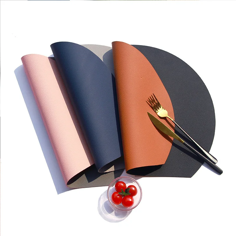 

Kitchen Dining Art Placemat Waterproof Coffee Mat PU Leather Table Place Mat Individual Solid Color Drying Mat 2 4 6 Pcs