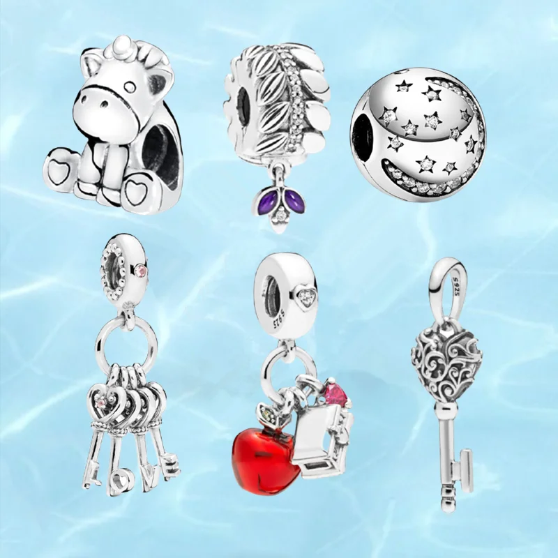 

Hot Sale 925 Sterling Silver LOVE Key Castle Pendant Beads Sparkling Charms fit Original pandora Bracelets Women DIY Jewelry