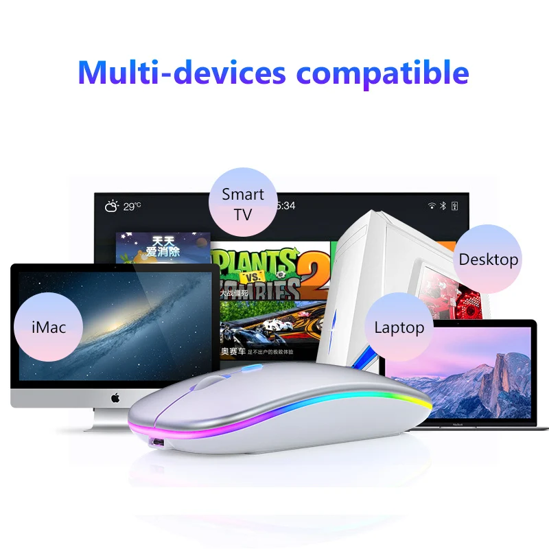 Bluetooth 5 0 2 4G беспроводная мышь перезаряжаемая RGB 7 цветов светодиодный подсветка