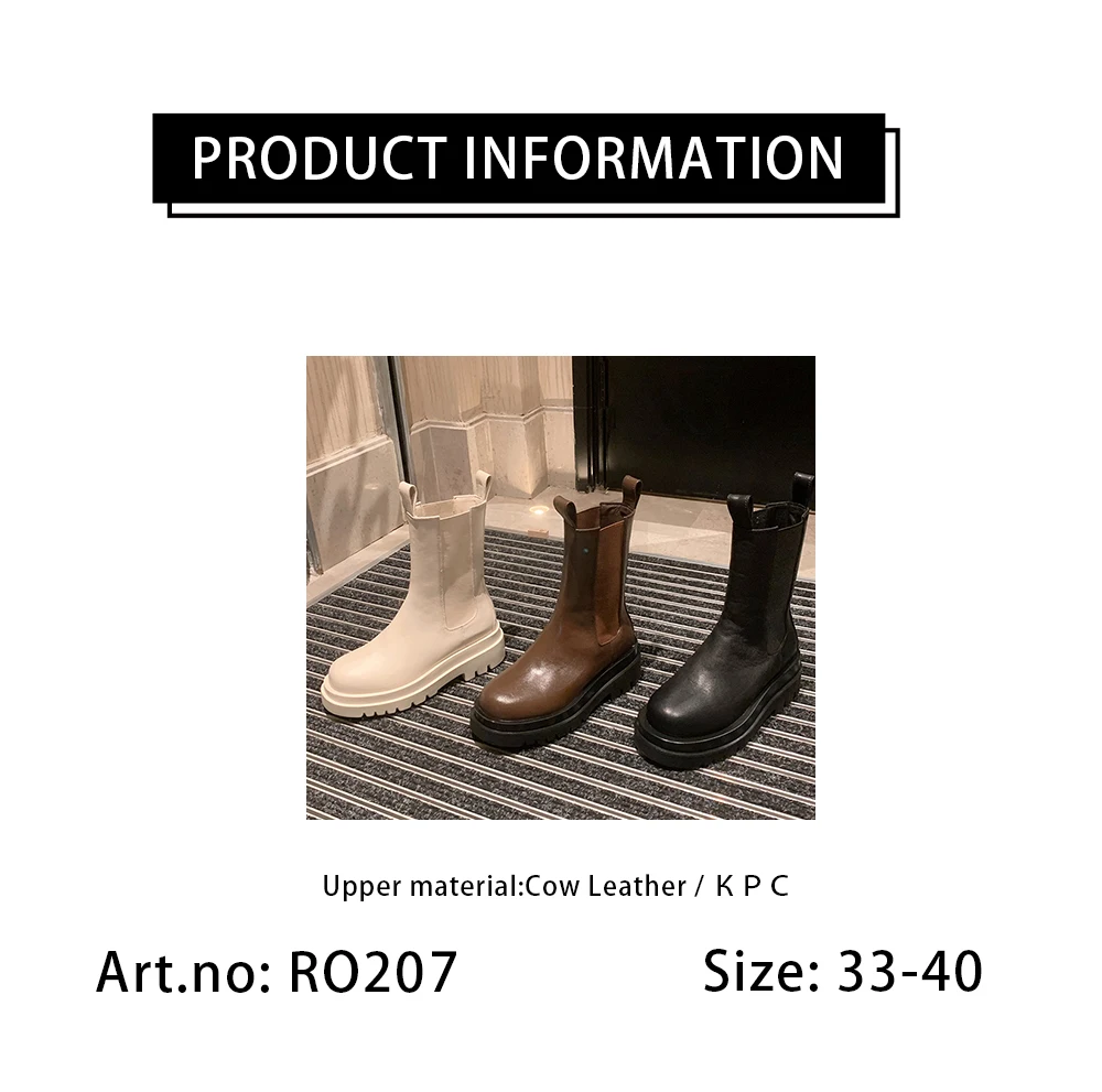 

RJN Chelsea Ankle Boots For Women New Round Toe Fashion High Quality Cow Leather Platform 2020 Autumn Winter Women Shoes RO207