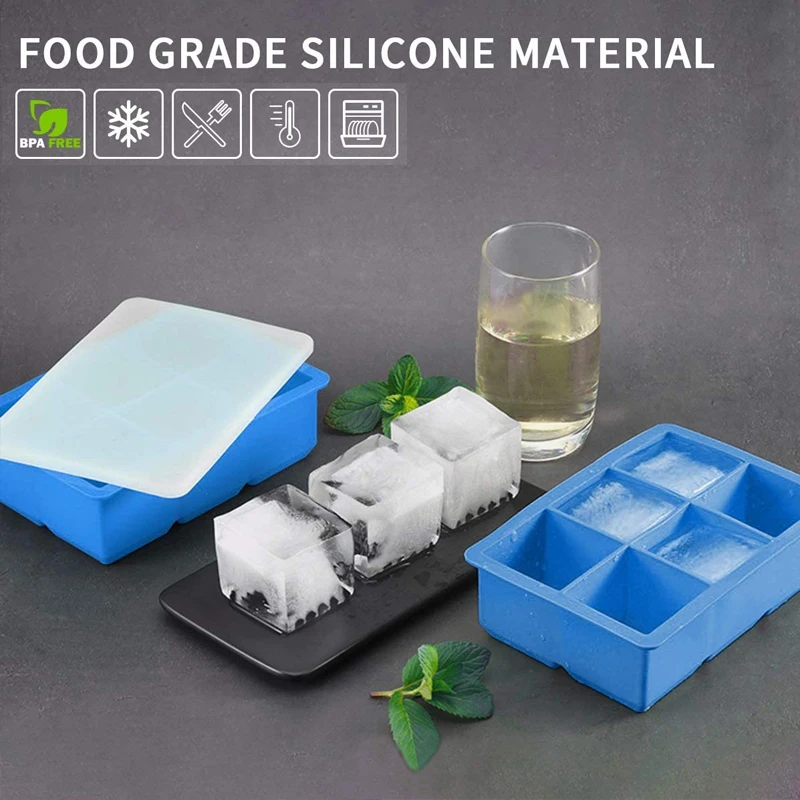 

Big Grid Silicone Ice Cube Mold Ice Cube Maker Flexible Silicone Ice Cube Tray with Lid Freezer Cold Drinks Whiskey Cocktails