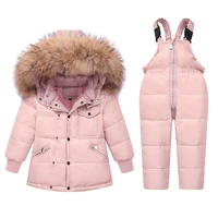 russian girls winter coat kids outerwear hooded parkas jumpsuit baby fur snowsuit thicken snow wear overalls clothing suit