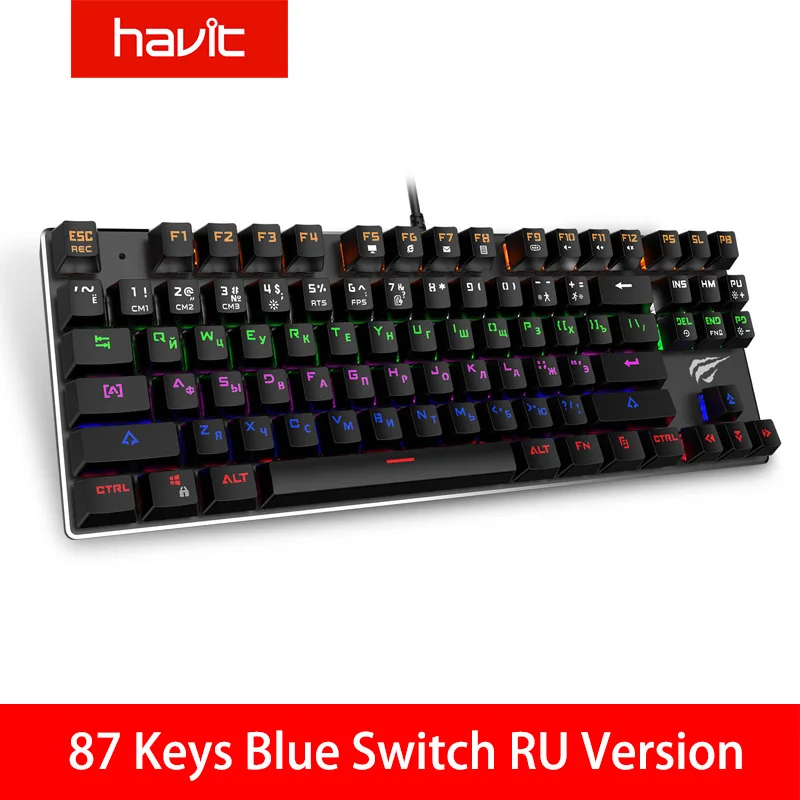 HAVIT механическая клавиатура 87/104 ключи синий/красный переключатель USB Проводная игровая клавиатура Подсветка RU/US клавиатура для настольного компьютера ноутбука - Цвет: 435 Blue RU