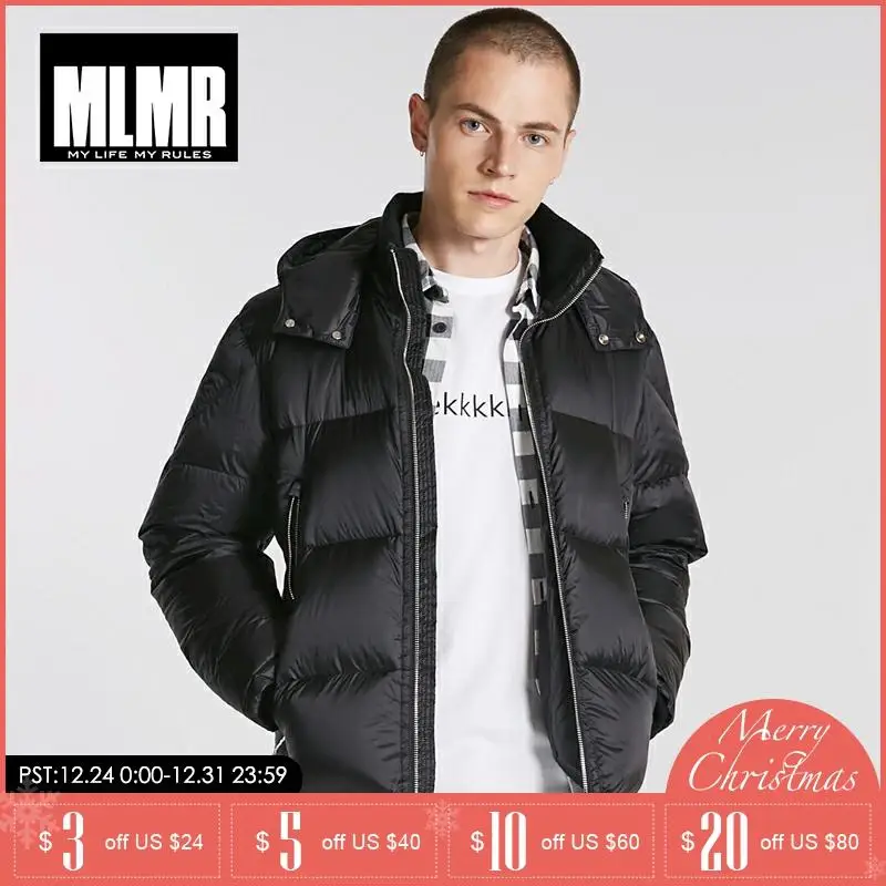 MLMR Мужская зимняя Съемная с капюшоном короткая однотонная куртка пальто |
