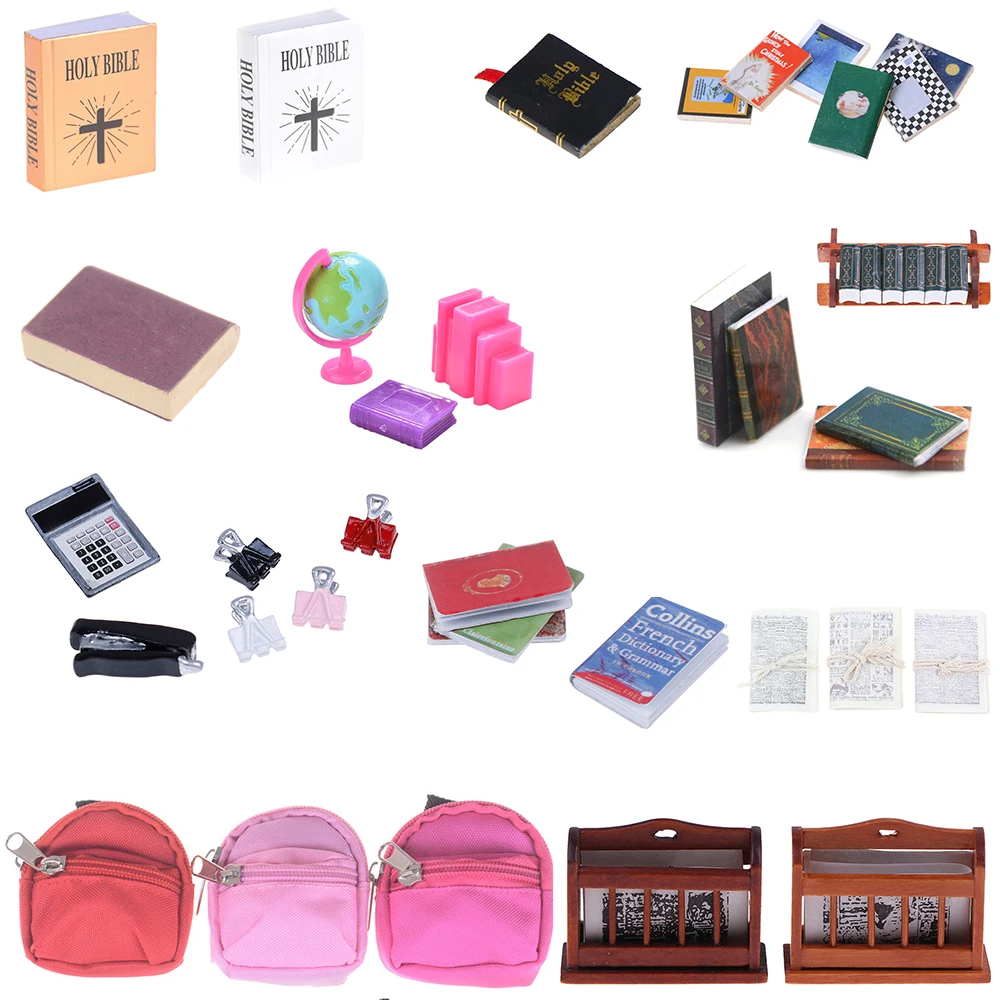 Тетрадь книги газета книжная полка рюкзак Caculator зажим модель кукольного дома