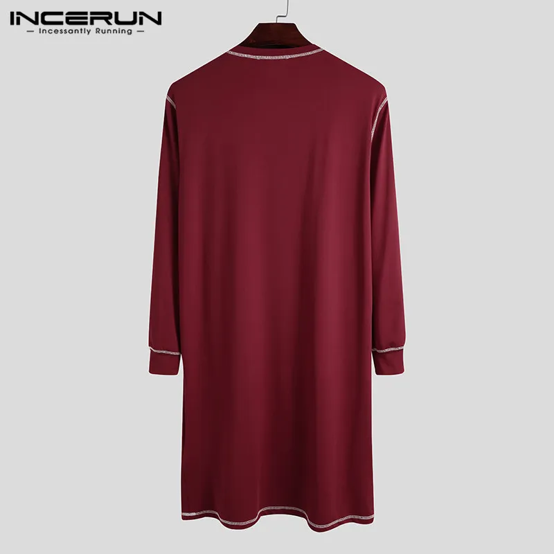 

Men Robes Sleepwear Homewear Long Sleeve Round Neck Soft Solid Leisure Nightgown Cozy Mens Bathrobes Dressing Gown S-5XL INCERUN