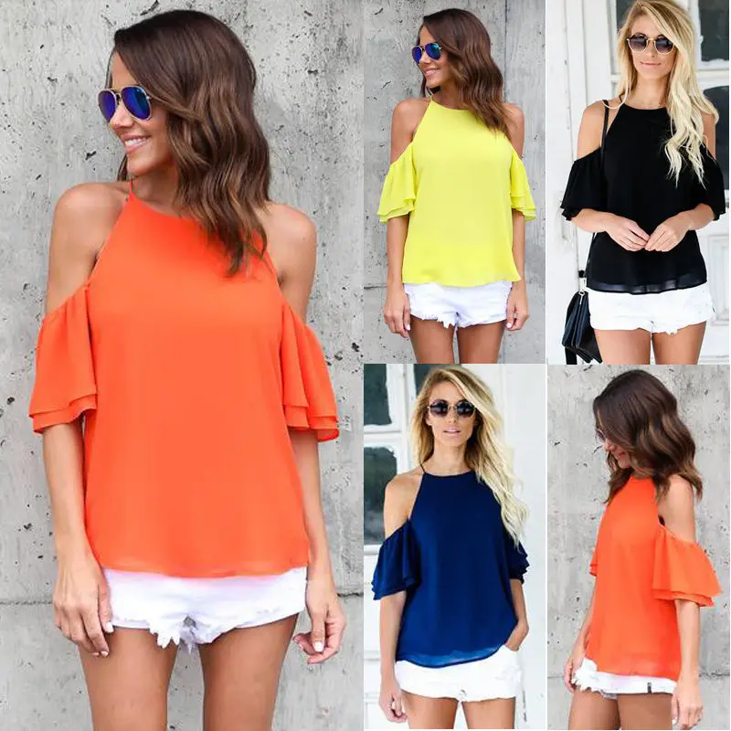 

Vogue Newest Vogues Women Chiffon Tops Pop Summer Shirt Casual Solid Loose T-shirt Outfits