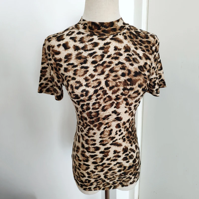 

Latin Dance Shirt Women Rumba Cha Cha Samba Tango Salsa Show Clothing Lady Practice Wear Blue Leopard Print Tight Top DN5656