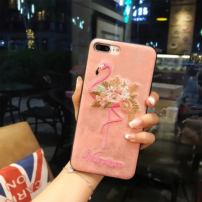 Mobile phone shell embroidery cartoon flamingo all-inclusive anti-fall for iphonex/7/8/7plus/8plus/6/6s/6plus/6splu/XSMAX/XR | Мобильные