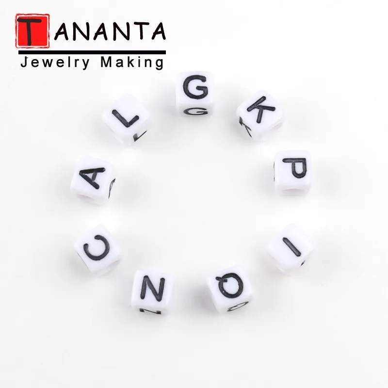 White 6mm Mixed Acrylic Letters Beads 100Pcs/lot Square Spacers DIY Charm Bracelet Necklace For Jewelry Making Accessories | Украшения и