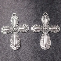 2pcs silver plated large catholicism metal cross necklace pendant diy charm for jewelry crafts making 7253mm a2266
