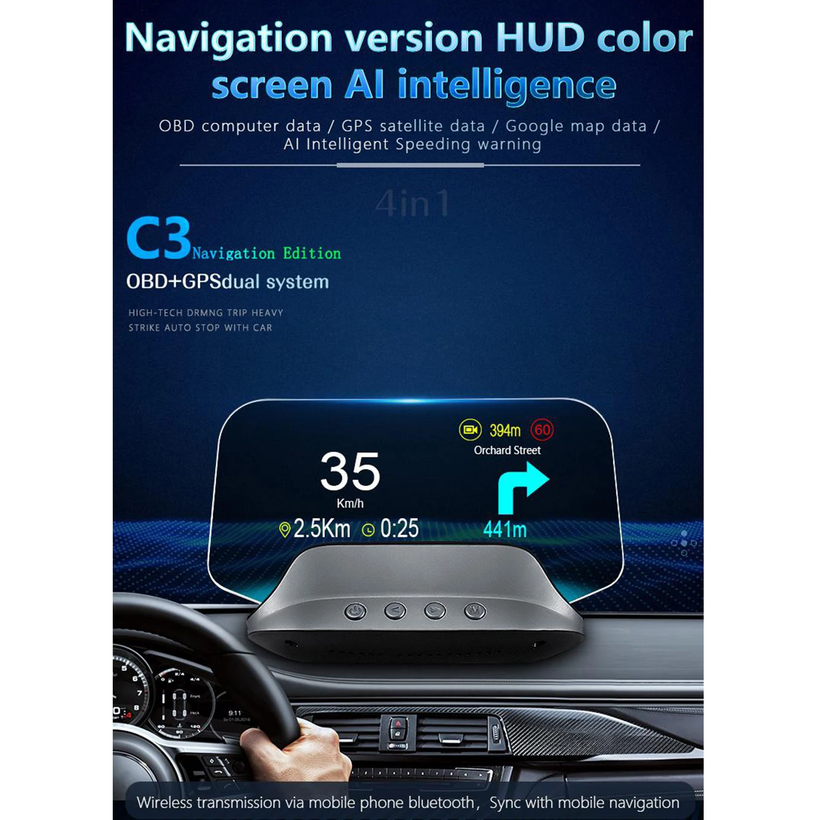 Умный автомобильный индикатор на лобовом стекле C3 OBD2 + GPS HUD Предупреждение