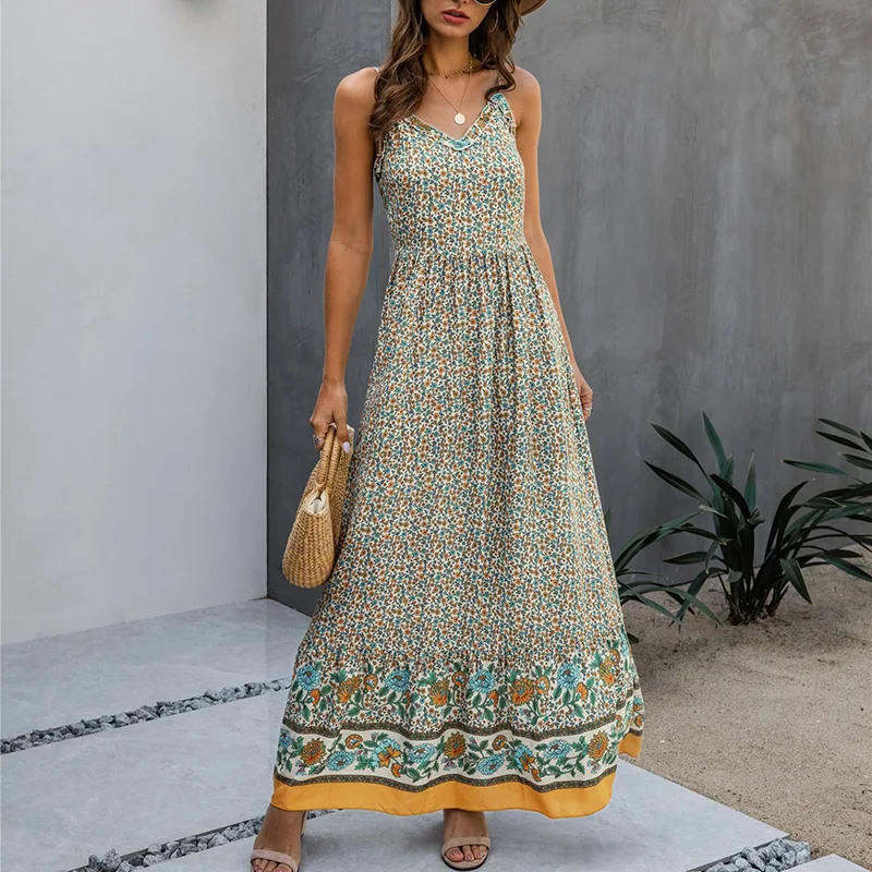 Женское платье без рукавов SWQZVT длинное Пляжное Платье макси с цветочным принтом