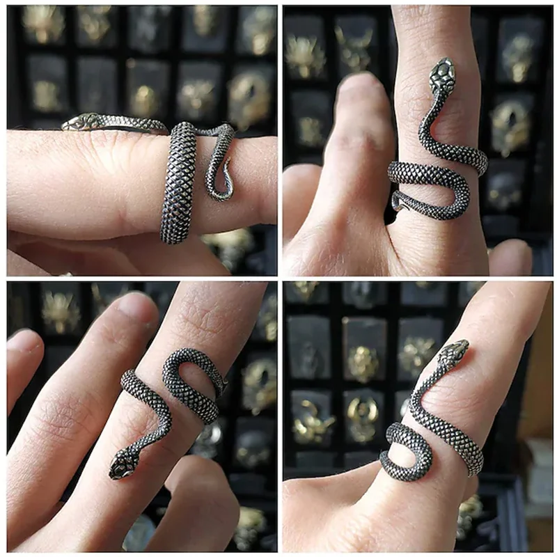 

Snake Finger Ring Antique Cocktail Ring Animal Personality Retro Punk Rock Fashion Jewelry for Women Men Black Antique Silver