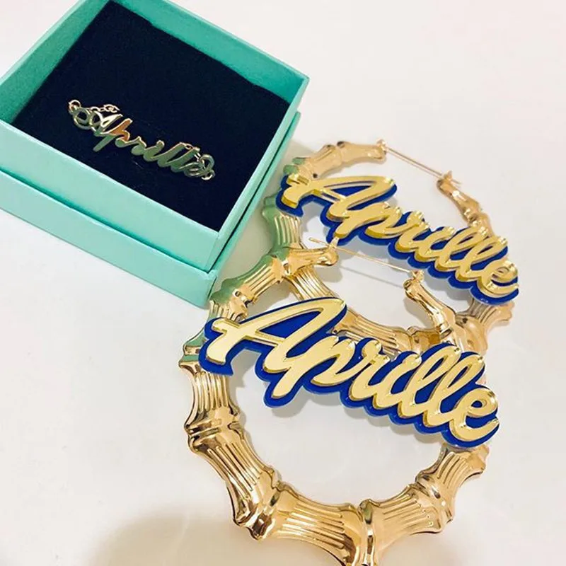 3UMeter Бамбуковые серьги с названием для женщин в стиле хип-хоп Акриловые