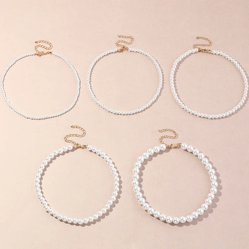 New Fashion Elegant White Imitation Pearl Choker Necklaces Round Wedding Chain Necklace For Women Charm Party Jewelry Gift | Украшения и