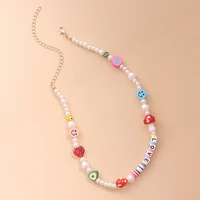origin summer cute pearl polymer clay smile face chokers necklace for women letters heart beaded mushroom necklace jewelry