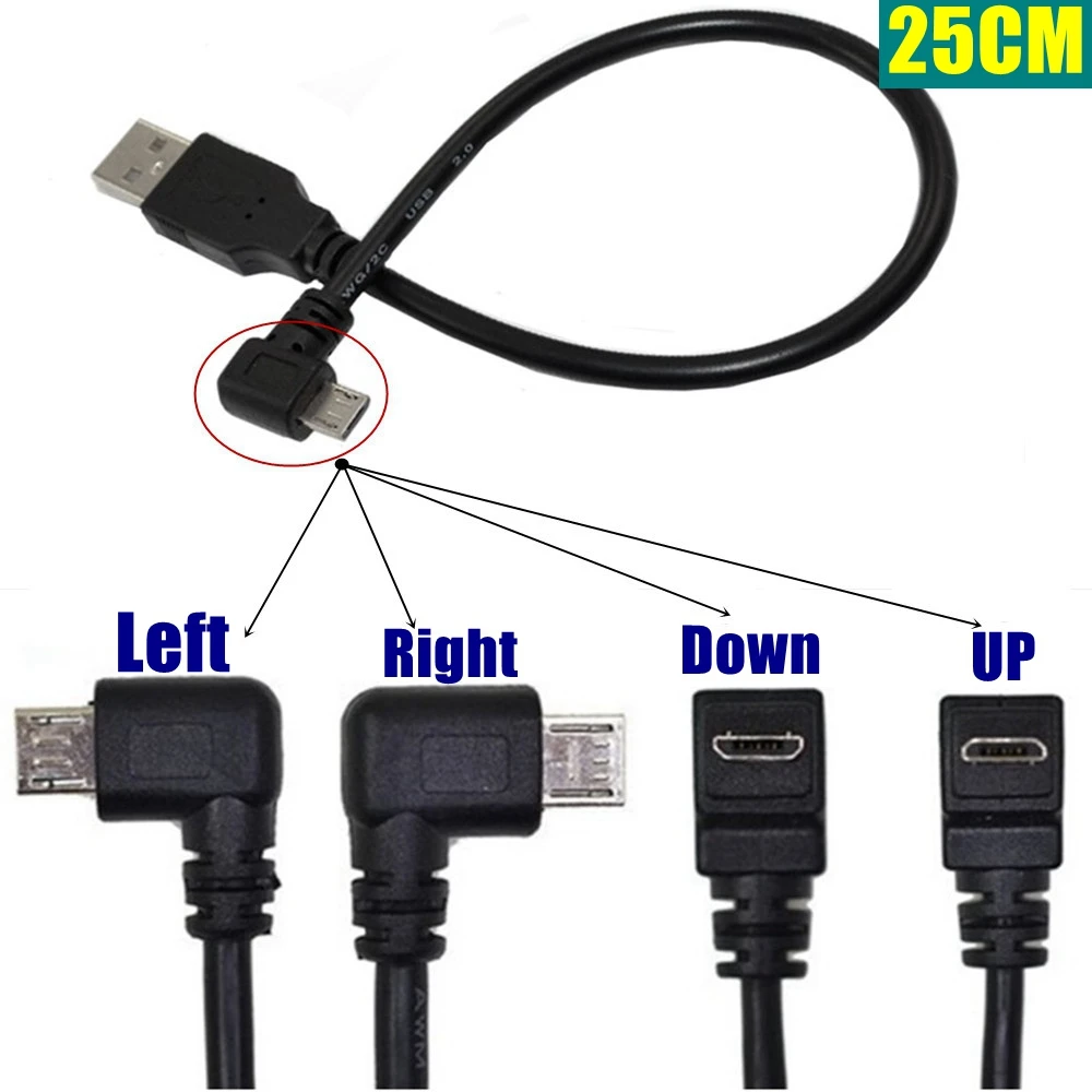Вверх и вниз влево вправо Угловой 90 градусов USB Micro штекер к зарядный кабель