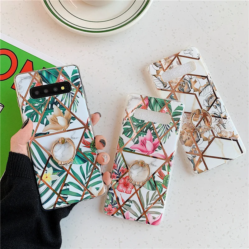 Чехол с кольцом-подставкой и цветами для samsung Galaxy Note 10 Plus 9 S10 S9 S8 задняя крышка