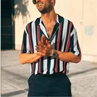 Рубашка мужская KANCOOLD 2019, дышащая в полоску, с коротким рукавом, свободная повседневная Пляжная блузка на пуговицах, Гавайский стиль, лето 710