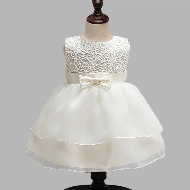 

2020 Infant Baby Girls Flower Dresses Christening Gowns Newborn Baby Baptism Clothes Princess tutu Birthday White Bow Dress