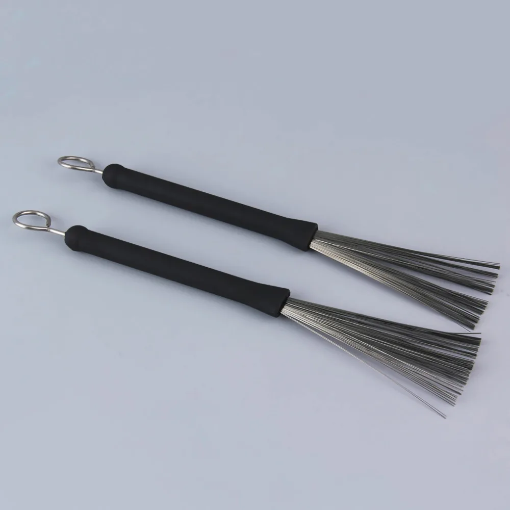 

1 Pair Of Rubber Handle Metal Wire Drum Throw Retractable Brushes Sticks new