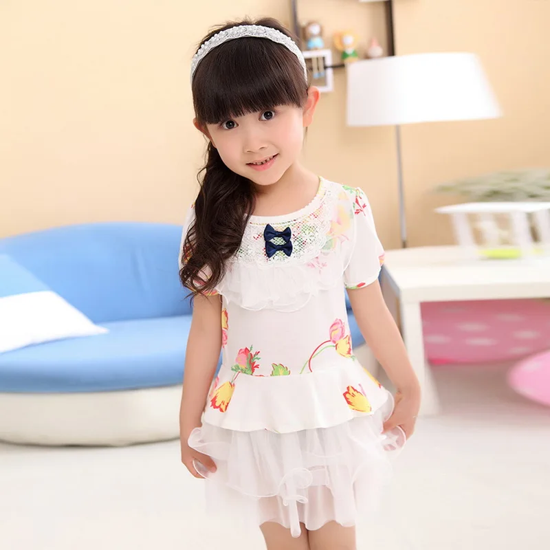 Baby Girls Floral Lace Dress White Toddler Flower Mini Summer Kids Short-Sleeve Princess Party for 1-7Y |