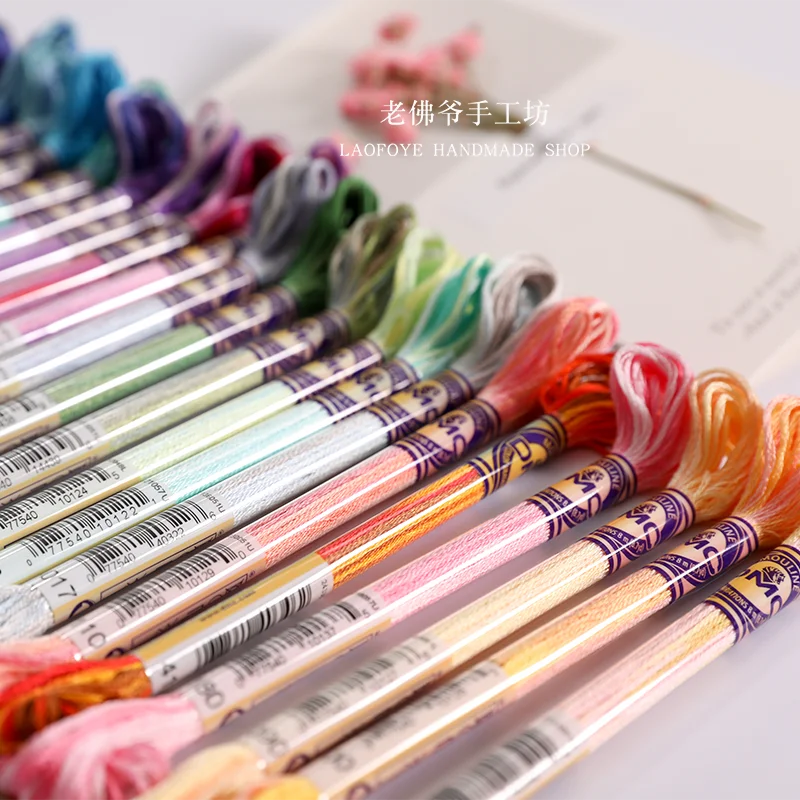 

French Embroidery Colorful Gradient Lines French DMC Embroidery Cotton Thread Gorgeous Color Line Rainbow Gradient Color 8m