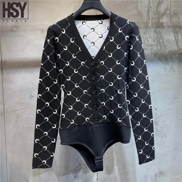 【HSY】2019 Осень Зима Новая Женская Базовая рубашка Луна мотив v-образным вырезом