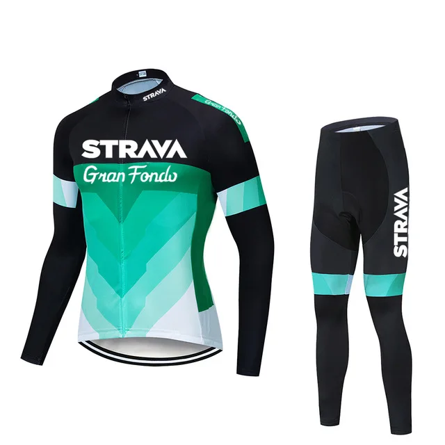 

2020 STRAVA long sleeve Cycling jersey Set bib pants ropa ciclismo bicycle clothing MTB bike jersey Uniform Men's clothes