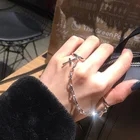 Кольцо унисекс в стиле панк, хип-хоп, с серебряным покрытием, регулируемое, ретро, цепочка на палец