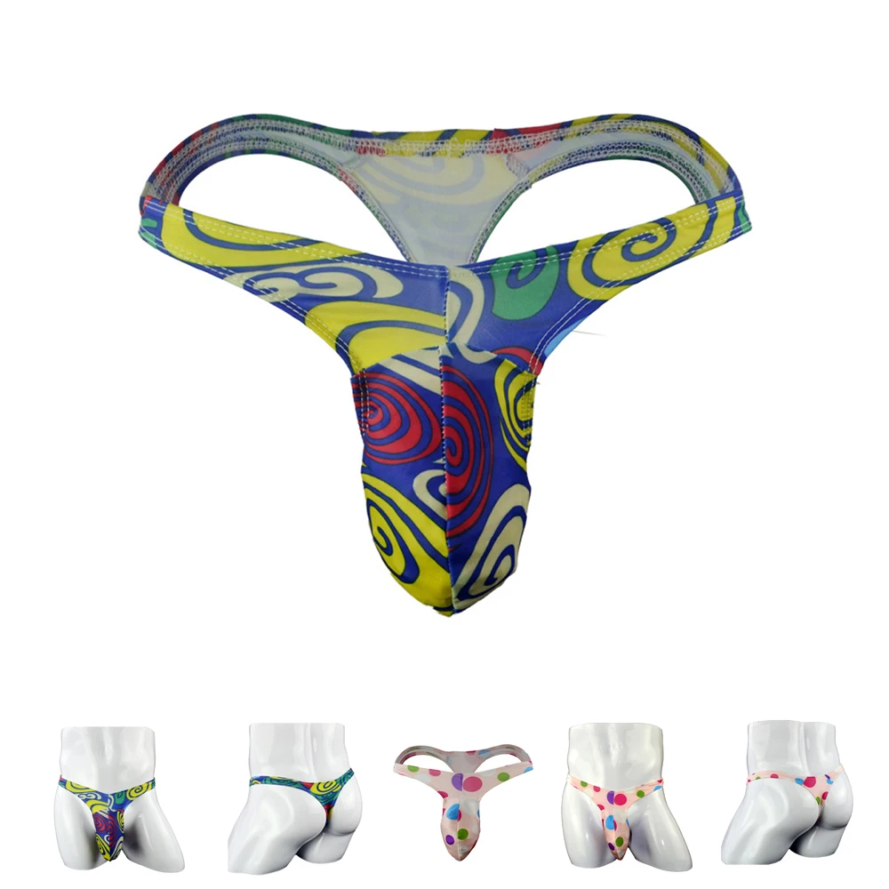 Низкая посадка мужское сексуальное нижнее белье с принтом стринги и трусики