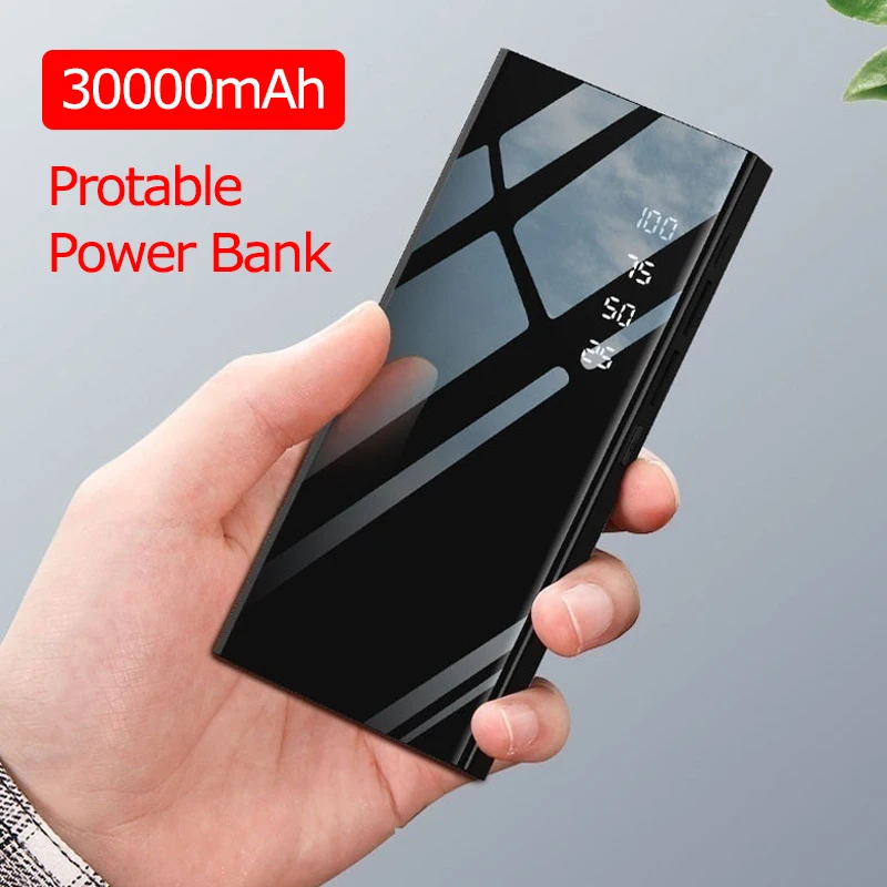 30000 мА/ч Мощность банк зеркало Батарея Зарядное устройство ЖК дисплей Dual USB банка