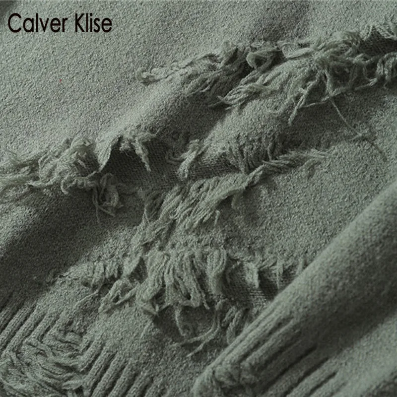 

Calver Klise Ripped Destroyed Holes Distressed Knitted Jumper Sweaters Streetwear Hip Hop Fashion Casual Pullover Knitwear Tops
