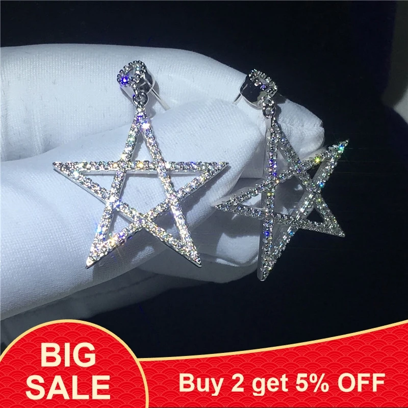 Серьги-подвески в форме звезды из стерлингового серебра 925 пробы с цирконием AAAAA