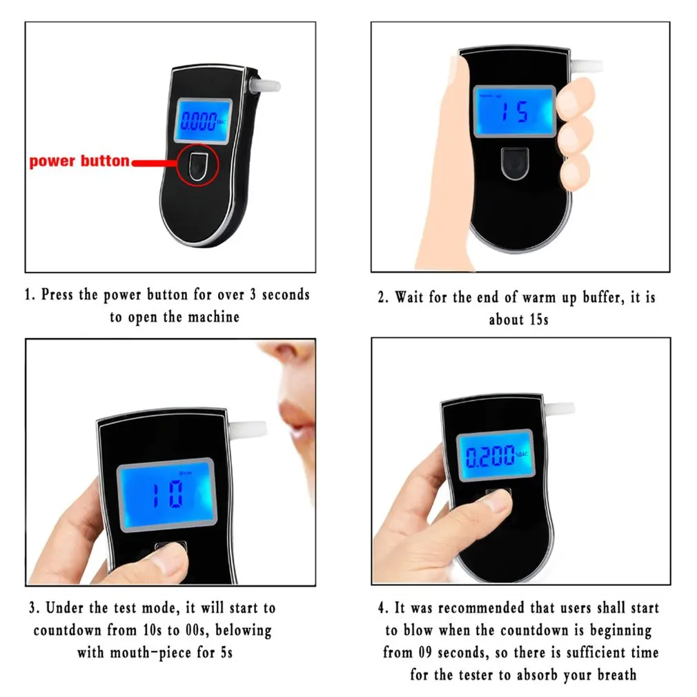 

LCD Display Alcohol Tester To 818 Ethylotest Police Digital Detector Professional and 30/20 pcs nozzles Dropshipping