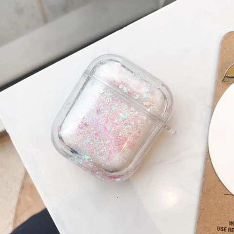 Pink Жидкий зыбучий песок блестящий чехол для Airpods, беспроводной Bluetooth чехол для наушников, прозрачный защитный чехол для наушников, чехол - Цвет: Pink