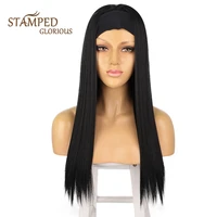 stamped glorious 26inches headband wig black wig long straight hair heat resistant fiber synthetic wigs for black women
