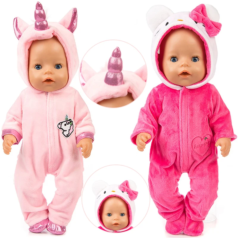 

2021 New Baby New Born Fit 18 inch Doll Clothes Accessories Pink Red Unicorn One-piece Dress Suit For Baby Birthday Gift