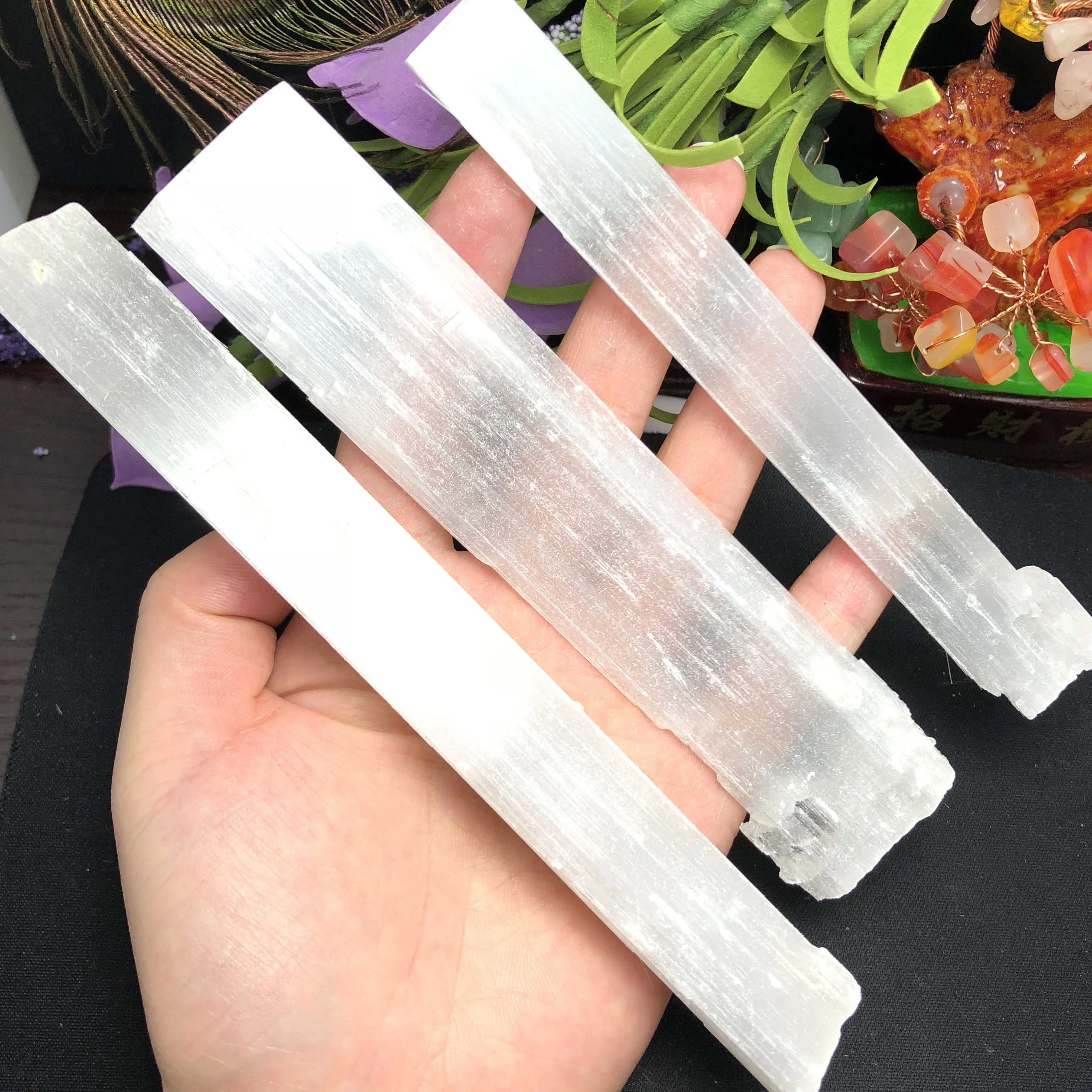 3 шт. натуральные палочки из селенита грубой гипсового хрусталя необработанный