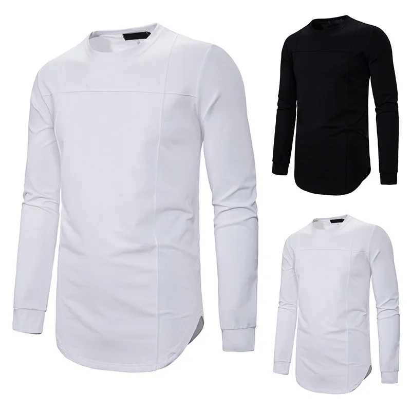 

Fashion New Solid Color Men's Long Sleeve T-shirt Spring Autumn Swag Hem Tee Shirt Causla Hip Hop Tee Shirt Clothes Male Tops